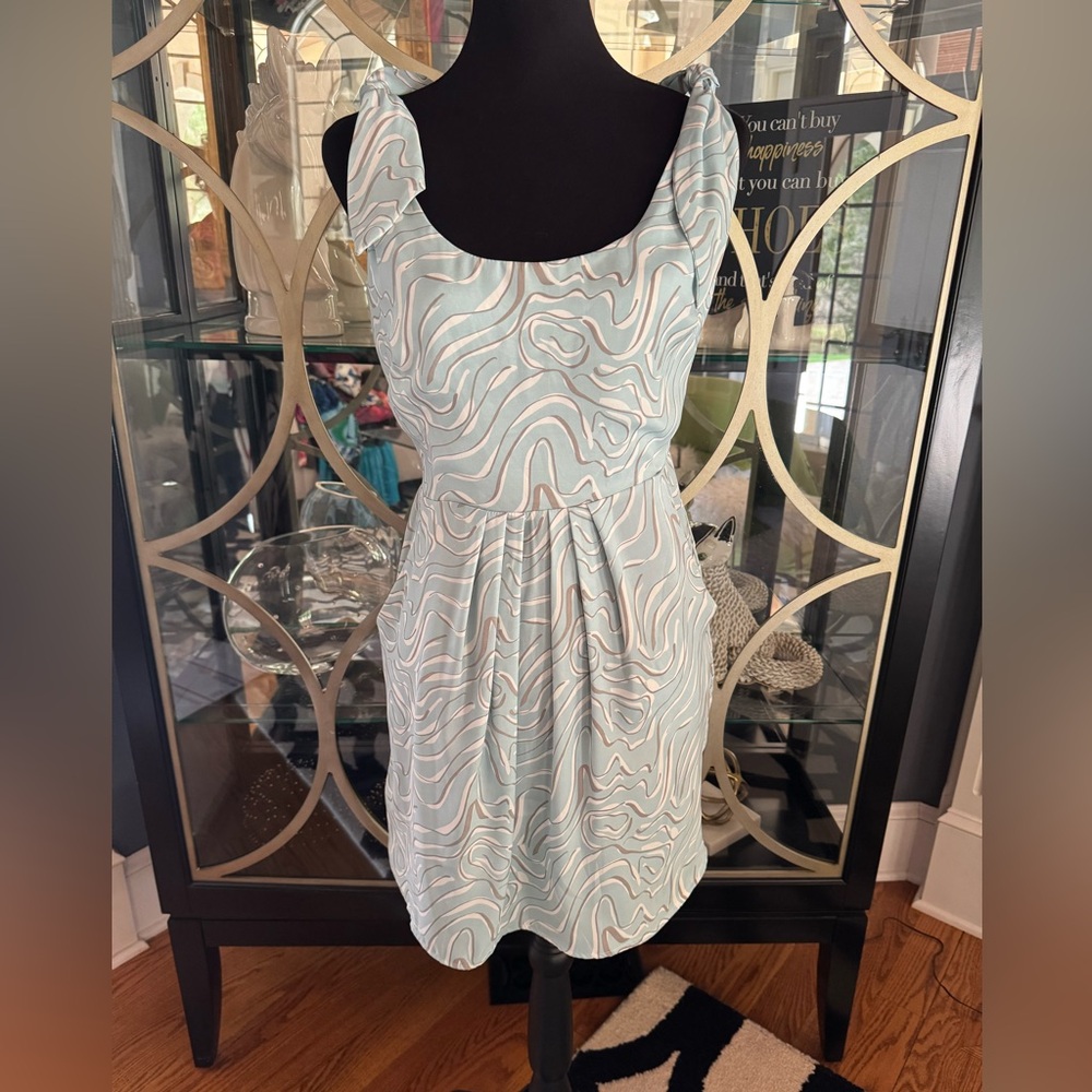 Bar III Pale Blue, White,  Gray Pleated Sundress Cocktail
